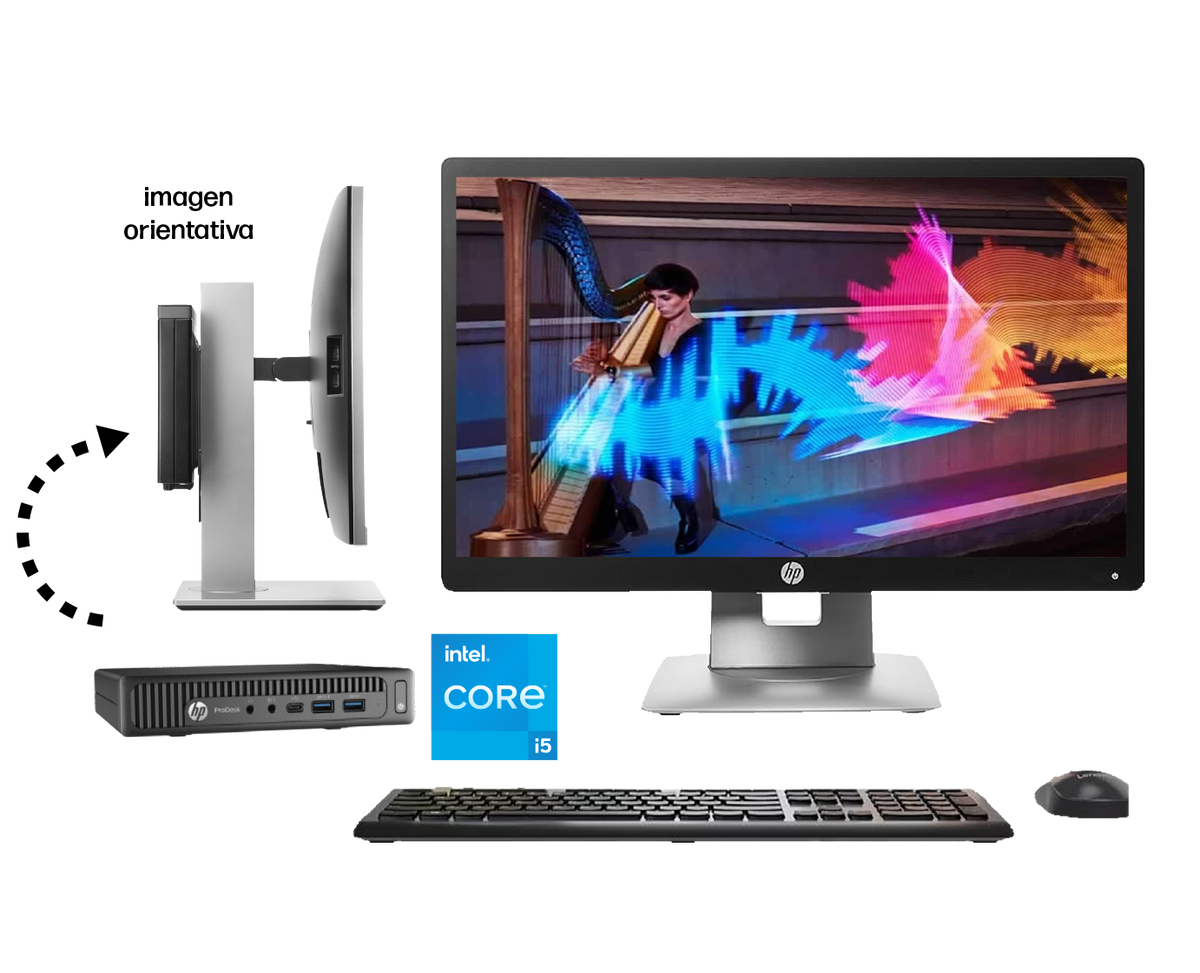 Pack HP Prodesk 600 G2 + Elitedisplay E201 / Core I5 6500t 2,5ghz / 8Gb ram / 500Gb / wifi / 20" HD+ / soporte AIO clónico / Win 10 Pro ¡Ex-demo!